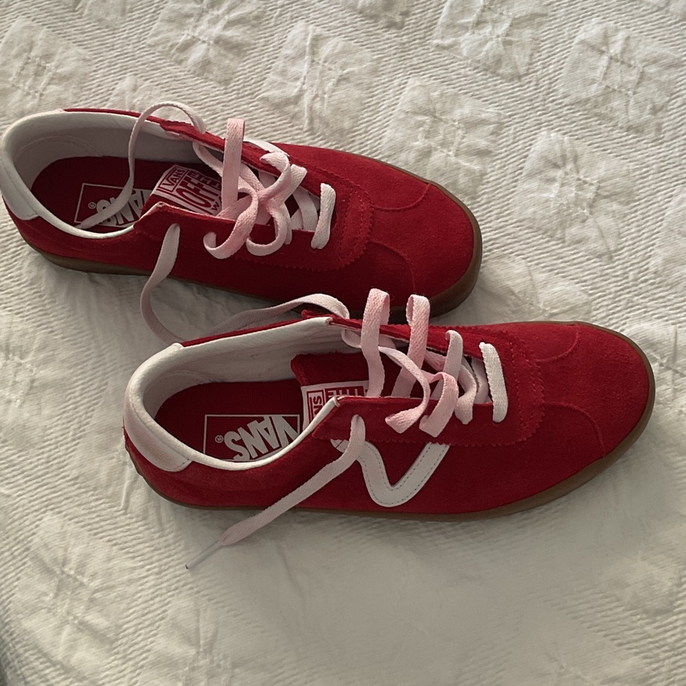 women's Vans red suede sneakers